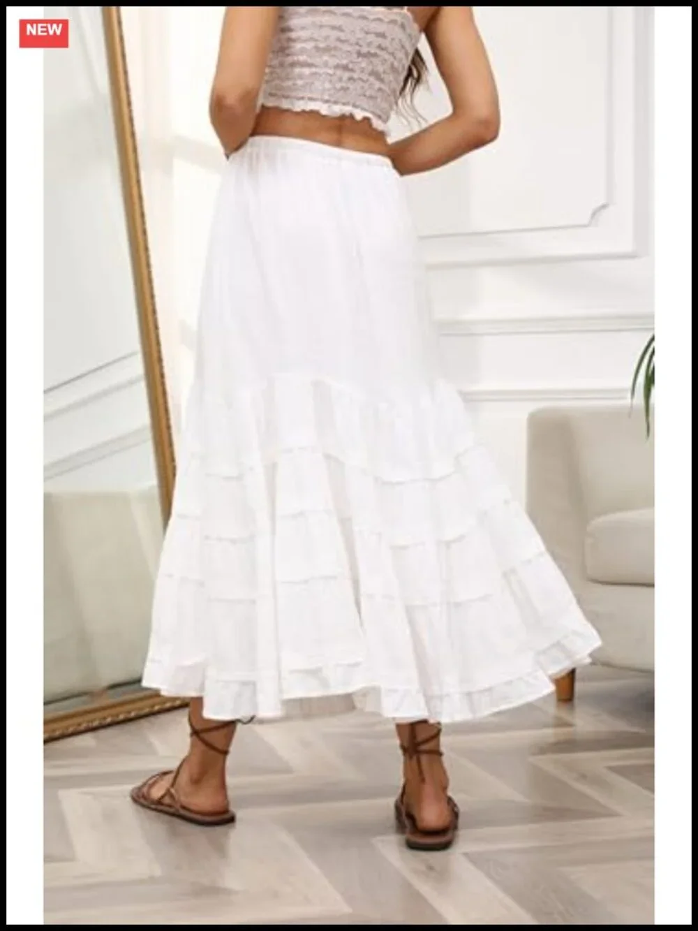 Women Tiered Maxi Mermaid Skirt Drawstring Waist Ruffle Flowy Boho Long Cotton